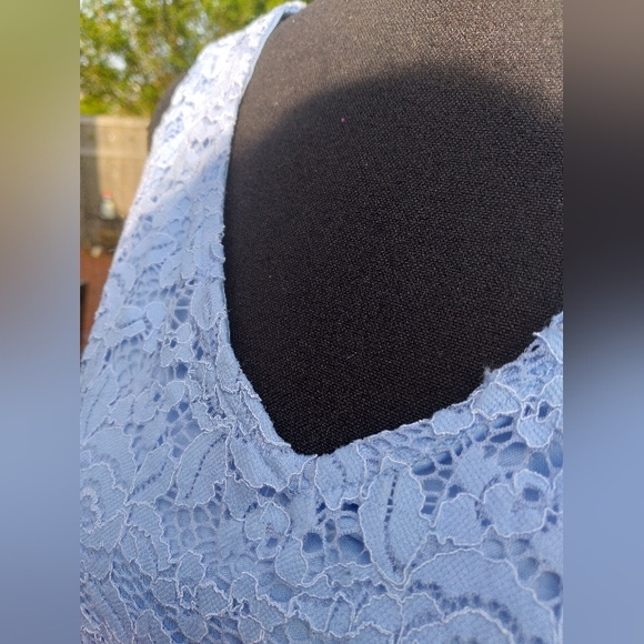 Ellen Tracy MEDIUM  Company V-neck Lace HiLo Stretch Top - Lavendar - Picture 7 of 13